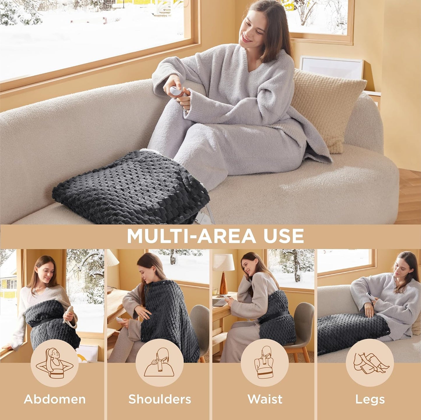 Bedsure Electric Foot Warmer, Bed Foot Warmer Fast Heating, Versatile Extra Large Heating Pad for Feet, Back, and Full Body, Gifts for Women, Men, and Mom, Auto Shut Off, 20x33 Inches, Charcoal Grey