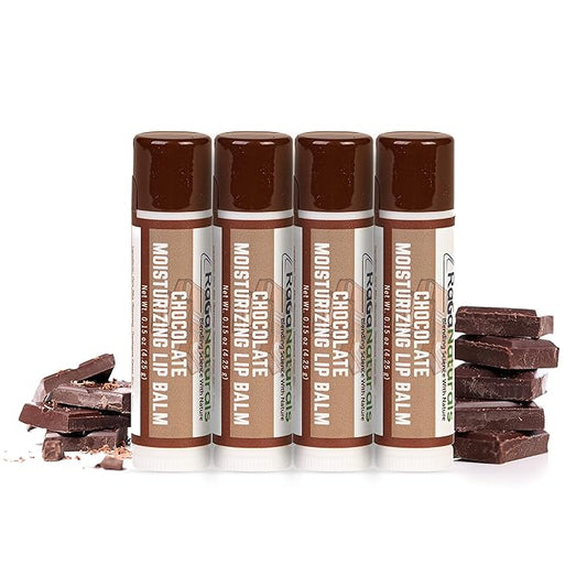 Handmade Chocolate Lip Balm - All Natural, All Day Hydration for Smooth & Soft Care - Original Beeswax, Shea Butter, Jojoba Oil, Vitamin E Infused - Lip Balm for Self Care Gifts (4 Pack)