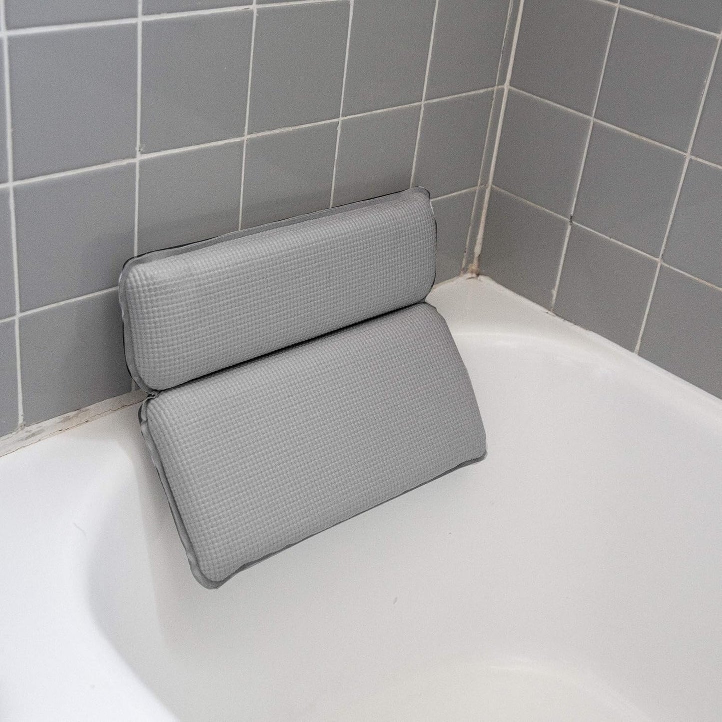 BINO | Non-Slip Cushioned Bath Pillow with Suction Cups, Silver | Spa Pillow Bath Pillows for Tub | Neck and Back Support | Bathtub Pillows | Tub Rest Accessories