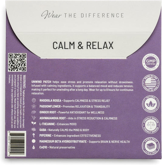 Unwind Film Patches - Topical Patches for Relaxation and Calm - Patch with Ashwagandha, Rhodiola, and GABA - Natural Support for Mind & Body - Long-Lasting Effect - 8 Pack