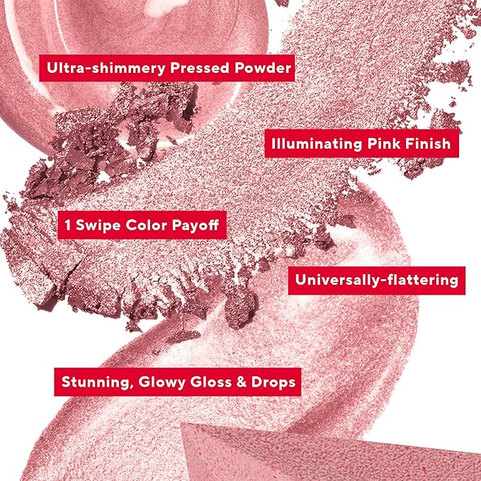 Mirabella 4-Piece Makeup Set for Women & Girls, Illuminizing Holiday Gift Set - Make-Up Set Includes Lip Gloss, Glow Drops, Powder Highlight & Blender Sponge - Talc-Free & Paraben Free Cosmetic Set