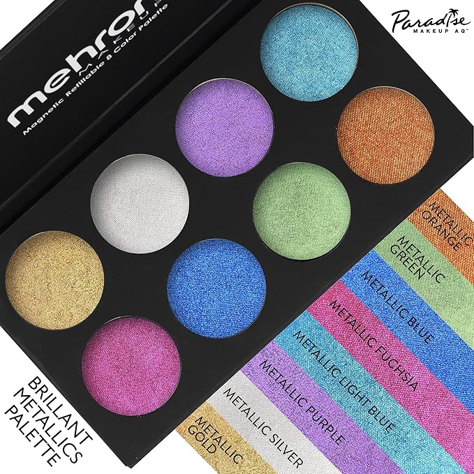 Mehron Makeup Paradise Makeup AQ 8 Color Metallic Palette | Magnetic Refillable Body Paint & Face Paint Palette | Professional Water Activated Makeup for Costumes, SFX, Halloween, & Cosplay