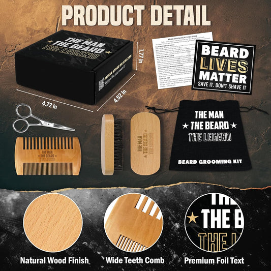 Gifts for Men - Beard Kit Grooming and Care with Brush, Comb, Scissors & Storage Bag - Anniversary Retirement Gifts for Men, Husband Birthday Gift Ideas