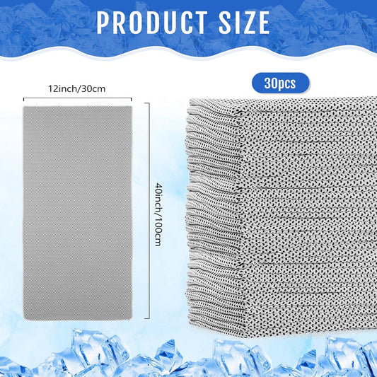 Hosuly 30 Pack Cooling Towels, 40"x12" Ice Breathable Soft Chilly Sweat Rag Microfiber Workout Rags for Gym Cooling Towels for Neck and Face for Yoga Golf Sport Running