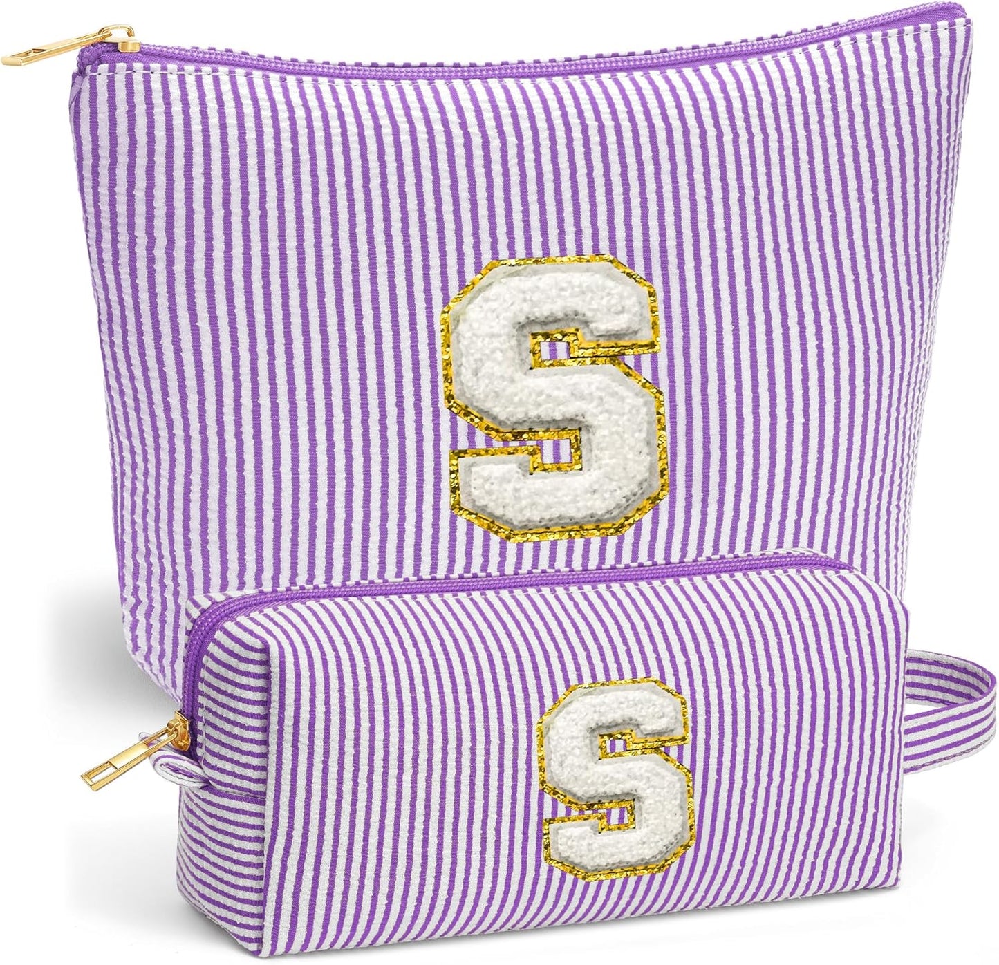 Travel Cute Makeup Bag Set - Make up Cosmetic Bag for Women, Small Makeup Bag for Purse Makeup Kit | Purple Stuff Birthday Gifts for Women Travel Essentials, Purple Letter S