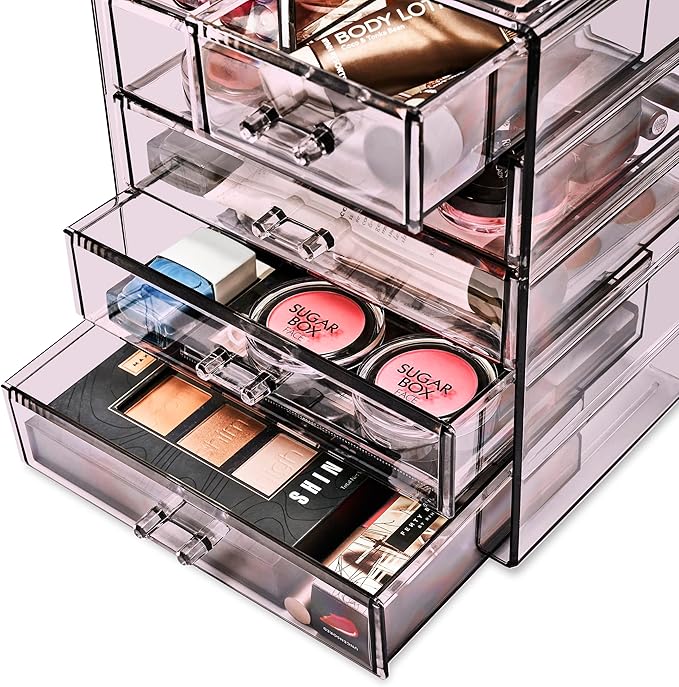 Sorbus Acrylic Makeup Organizer - Organization and Storage Case for Cosmetics Make Up & Jewelry - Big Clear Makeup Organizer for Vanity, Bathroom, College Dorm, Closet, Desk (4 Large, 2 Small Drawers)