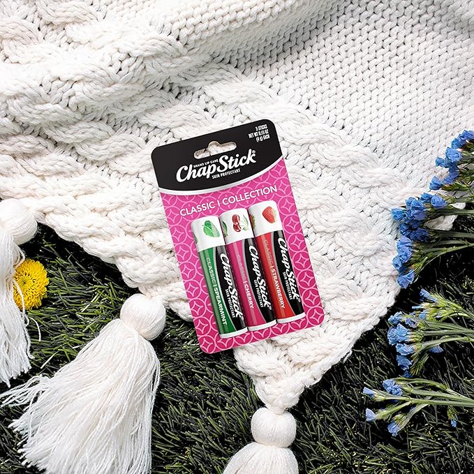 ChapStick Lip Care Set, Classic Collection 3-Pack – Spearmint, Cherry, and Strawberry Lip Balm, 0.15 Ea