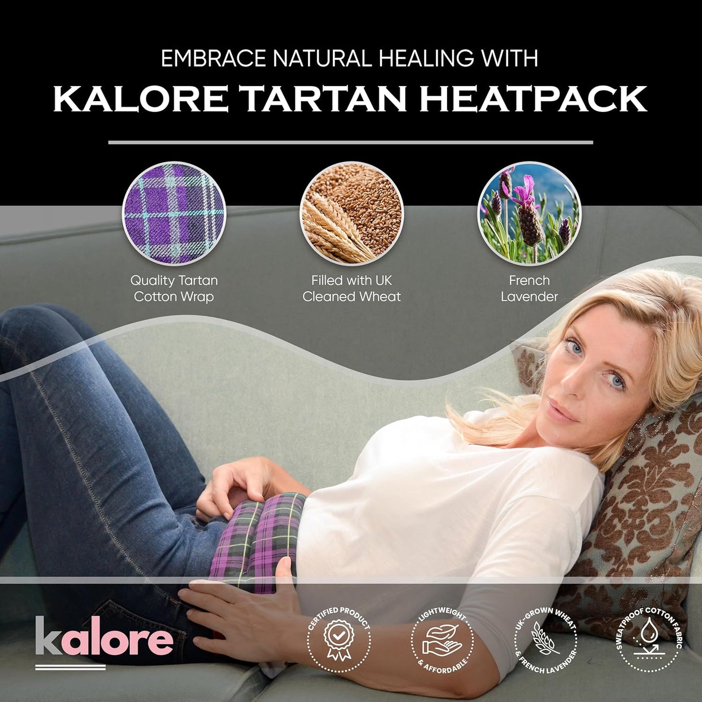 Microwavable Heating Pads for Winter Warmth, Back, Stomach & Head Comfort – Kalore Cotton Tartan Neck Wrap – Even Heat Distribution Hot Compress Bag – Wheat Heat Pad XL – Lavender Scent – Purple