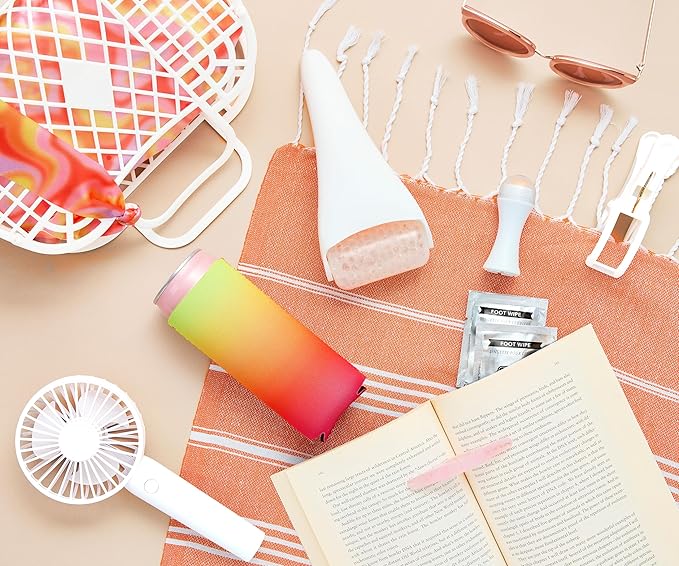 Pinch Provisions Super Summer Jelly Tote, 12 Beach & Poolside Accessories For Beauty, Perfect for Pool & Beach Days, Includes Oil Absorbing Roller, Rechargable Fan, Towel Clips, & Ice Roller