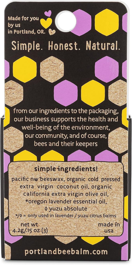 Portland Bee Balm All Natural Handmade Beeswax Based Lip Balm Unscented, Yuzu Citrus and Lavender Assortment 3 Count
