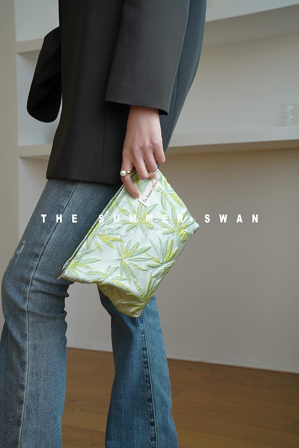 The Summer Swan | Large Aesthetic Makeup Bag | Floral Makeup Bag | Mid-day Clutch | Period Kit Bag | Hygiene Bag | Skincare Bag | Cute Makeup Bag (Summer Maple)