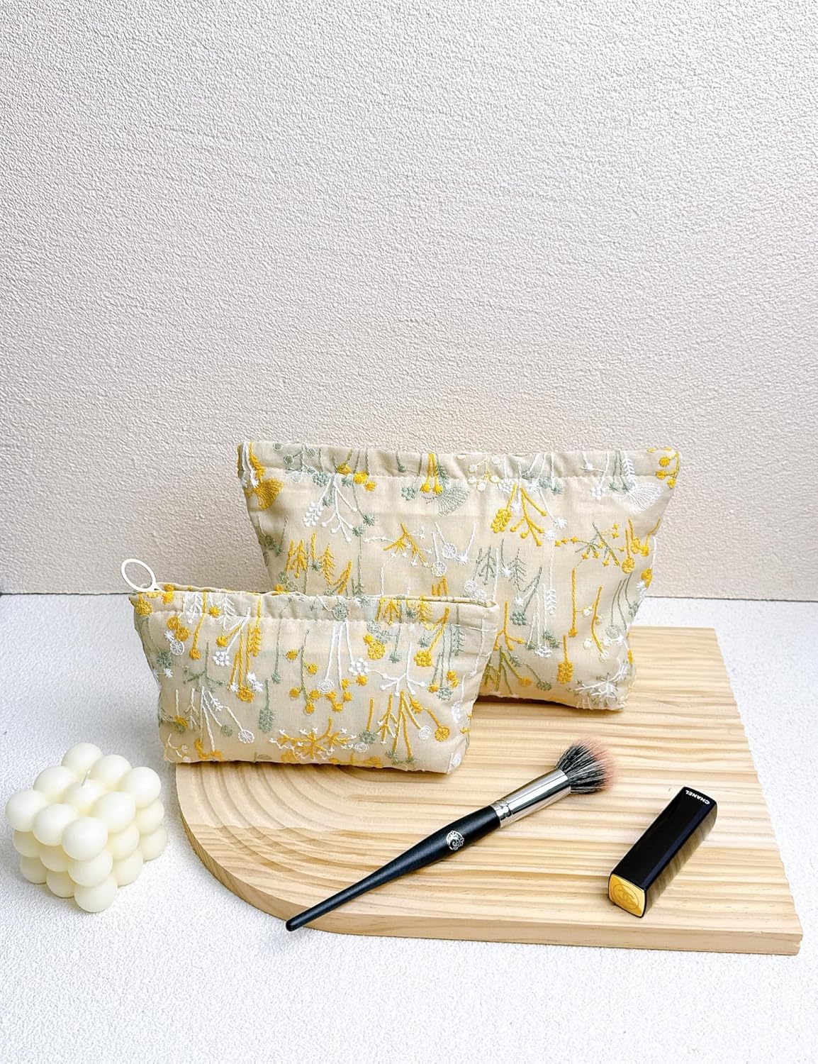 2 Pcs Makeup Bags, Large Cosmetic Bag Travel Toiletry Bag Organizer for Women, Embroidery Craft, Floral Makeup Bag Small Cosmetic Pouch Purse with Zipper Gifts for Girls Teen