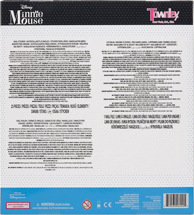 Townley Girl Disney Minnie Mouse Sparkly Cosmetic Makeup Set for Girls with Lip Balm Nail Polish Nail Stickers-35 Pcs|Perfect for Parties Sleepovers Makeovers|Birthday Gift for Girls above 3 Yrs, Kid