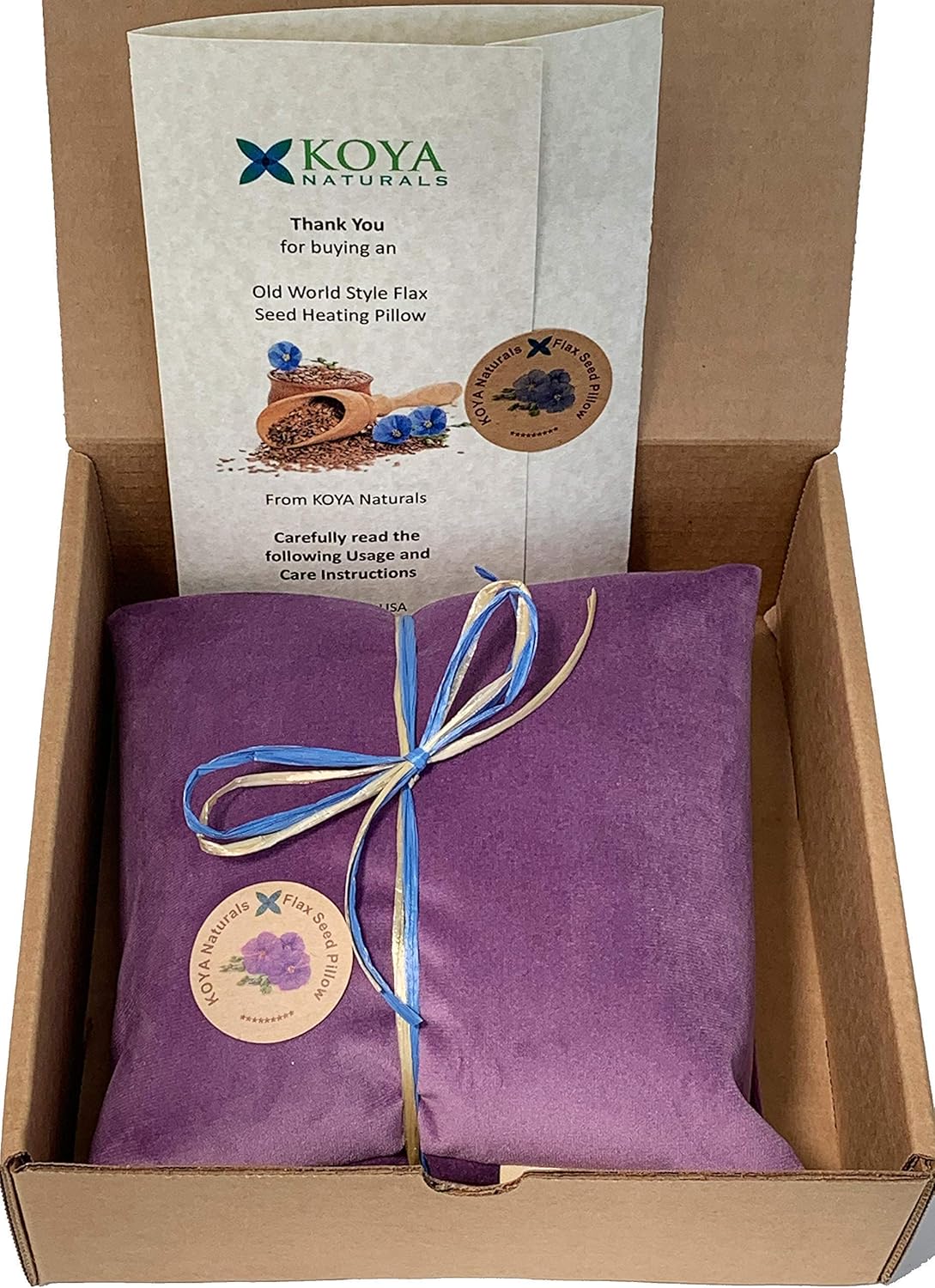 KOYA Naturals Soft Velvet Flax Seed Pillow with Lavender - Microwave Heating Pad – Microwavable Moist Heat Pack – for Neck, Muscle, Joint, Stomach Pain, Menstrual Cramps – Warm Wrap (Purple)