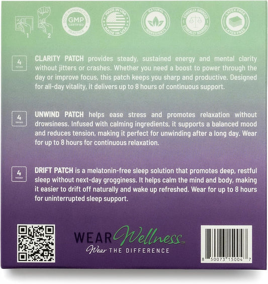 All Day Trio - Unwind, Drift & Clarity Film Patches - Topical Patches for Calm, Focus & Sleep Support - Long-Lasting Effect – 12 Pack