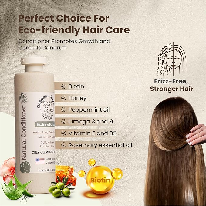 Natural Conditioner for Hair Care, Sulfate Free Conditioner with Vitamin E, Castor, Argan and Almond Oil, Rosemary and Peppermint Scent, For All Hair, 13.5 fl oz