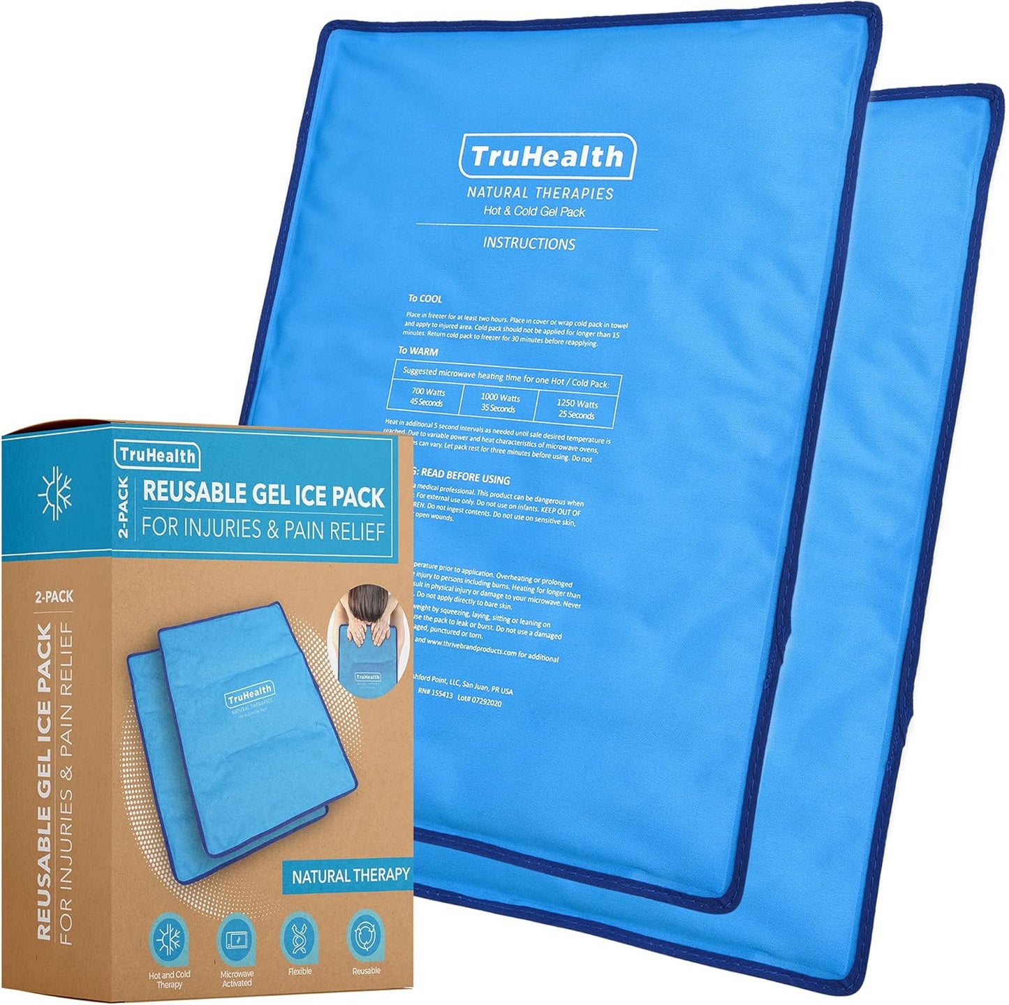 Reusable Gel Ice Packs - Extra Large Blue Set of 2 - Cold Packs for Injuries & Pain Relief - Back & Hip Hot & Cold Treatment