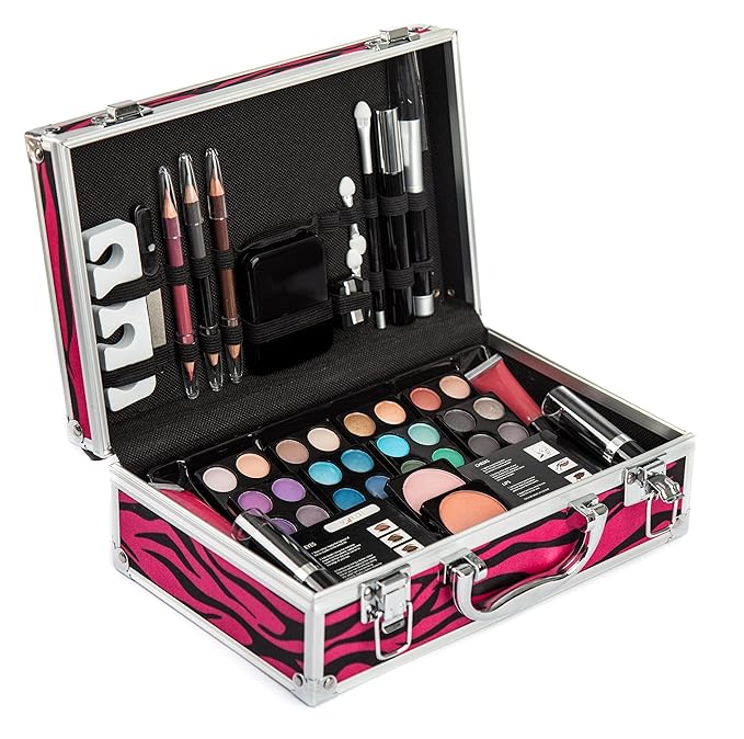 Makeup Kit Gift Set - 51 Piece - 32 Eye Shadows, 2 Blushes, 2 Lip Glosses, 2 Lipsticks, 2 Eye Liner Pencils, 1 Lip Liner Pencil, 1 Mascara - Case with Carrying Handle