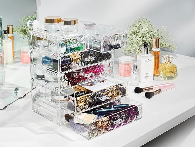 Sorbus Acrylic Makeup Organizer - Organization and Storage Case for Cosmetics Make Up & Jewelry - Big Clear Makeup Organizer for Vanity, Bathroom, College Dorm, Closet, Desk (4 Large, 2 Small Drawers)