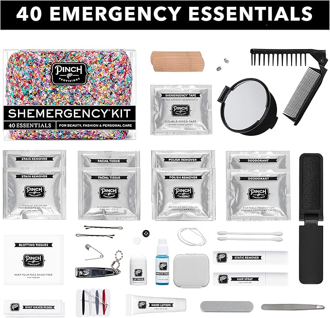 Pinch Provisions Shemergency Kit for Her, 40 Emergency Essential Items, Compact, Multi-Functional Pouch, Gift for Women, Birthday, Bachelorette Parties, and More!