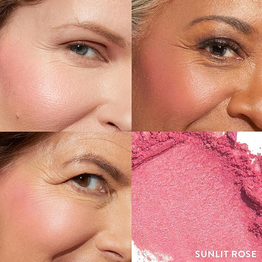 LAURA GELLER NEW YORK Baked Blush-n-Brighten Marbleized Blush + Angled Brush (07 Sunlit Rose, 47mm)