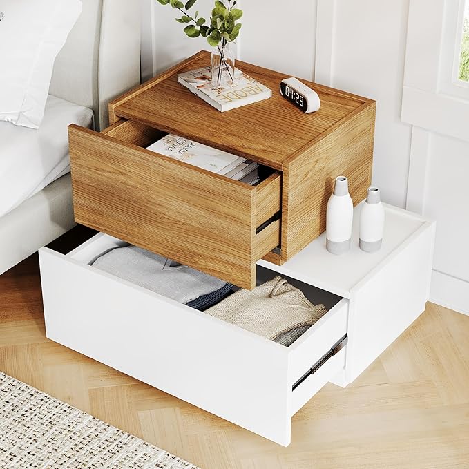 Modern Nightstand Modular Stackable Drawers Modular Storage Bedroom Furniture Set - Bedside Table, Storage Cabinet, Sofa End Table for Bedroom Living Room Hallway Entryway Oak and White