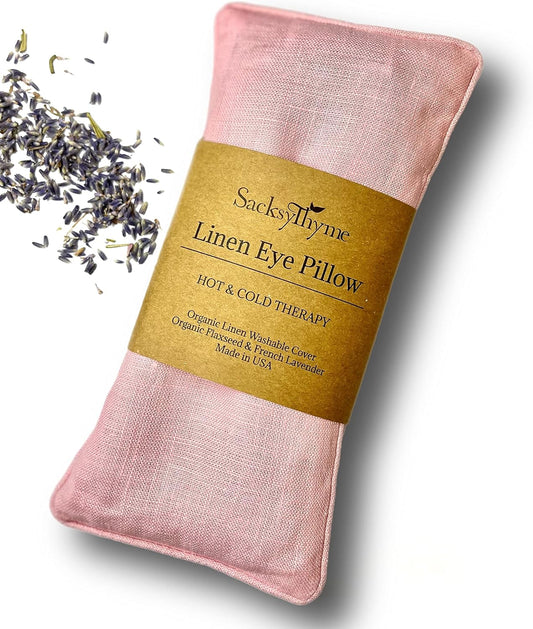 Organic Linen Eye Pillow - Lavender & Flaxseed for Relaxation, Yoga, Stress Relief - Microwavable Heating Pad & Cool Compress - Made in USA - Gifts for Meditation