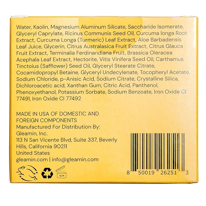 Gleamin Vitamin C Clay Mask for Dark Spots, Turmeric Clay Face Mask Skin Care, Deeply Cleanses & Refines Pores, Brightens Uneven Tone and Helps Improve Post-Blemish Scarring & Texture - 5 Oz