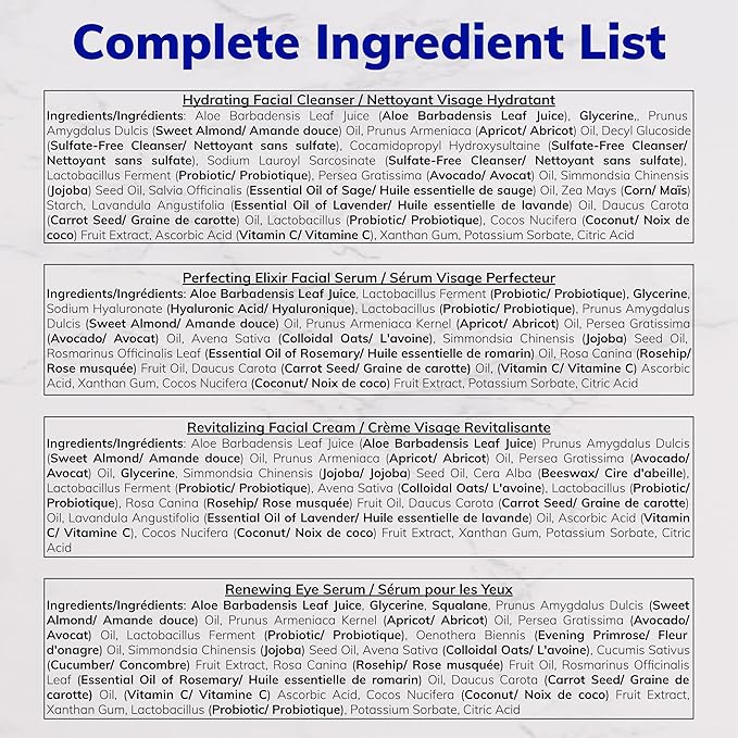Full-Size 4-Piece Set | Handcrafted, Natural, Anti-Aging Formula | Facial Cleanser + Perfecting Serum + Facial Moisturizer + Eye Serum | All Skin Types | Women & Men ($165 Value)