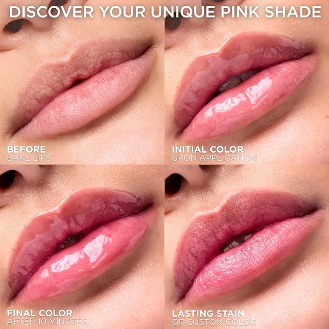 L'Oreal Paris Plump Ambition pH Hyaluron Lip Oil, Color Shifting Lip Tint with 24HR Hydration, Volumizing Shine and Lasting Color, 020 pH Rosé