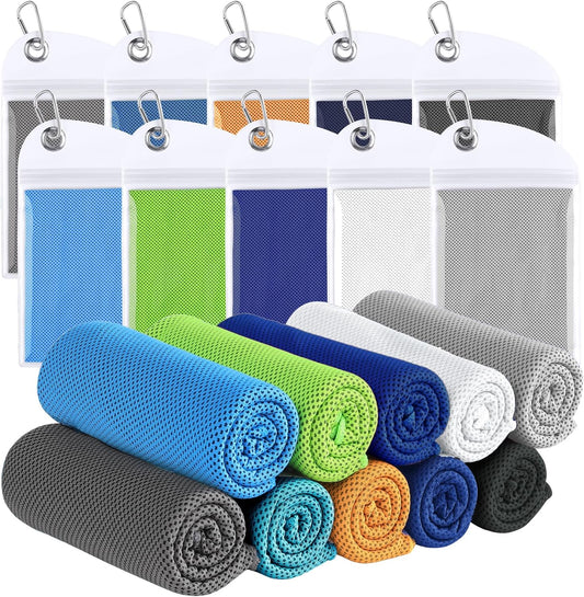 Cooling Towels for Neck and Face 10 Pack, 40x12’’ Soft Breathable Sweat Towels, Microfiber Sport Towel for Yoga, Gym, Workout, Running, Golf, Travel, Cooling Neck Wrap for Hot Weather