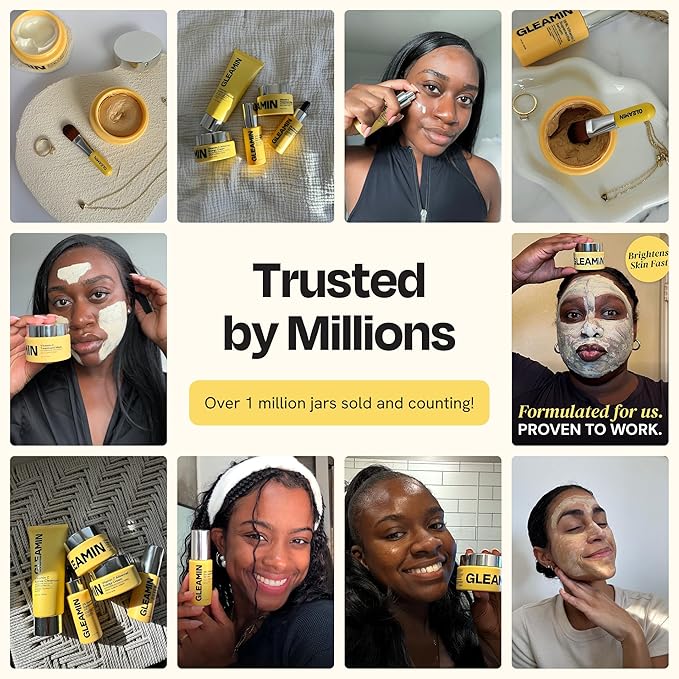 Gleamin Vitamin C Clay Mask for Dark Spots, Turmeric Clay Face Mask Skin Care, Deeply Cleanses & Refines Pores, Brightens Uneven Tone and Helps Improve Post-Blemish Scarring & Texture, Up to 20 Uses