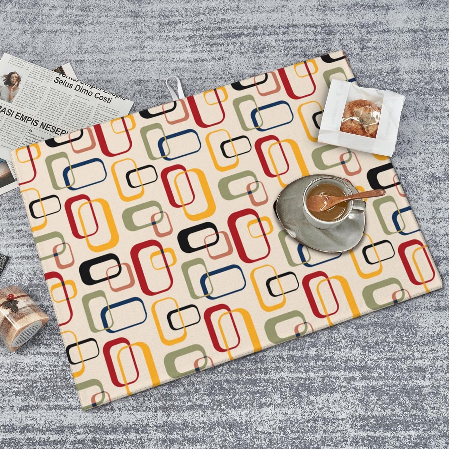 Mid Century Modern Retro Kitchen Drying Mat Vintage Decorative Microfiber Dish Drainer Mat for Kitchen Counter Absorbent Reusable Washable 18x24 Inch