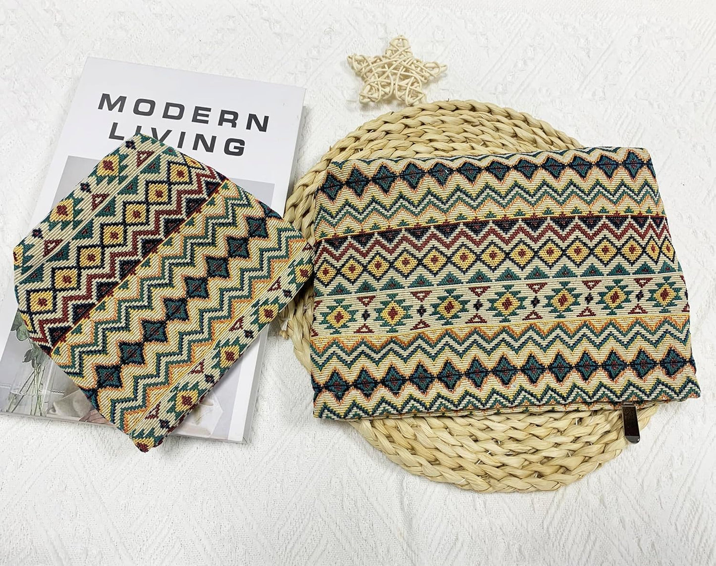 2 Pcs Makeup Bags, Large Cosmetic Bag Travel Toiletry Bag Organizer for Women, Embroidery Craft, Stripe Makeup Bag Small Cosmetic Pouch Purse with Zipper Gifts for Girls Teen