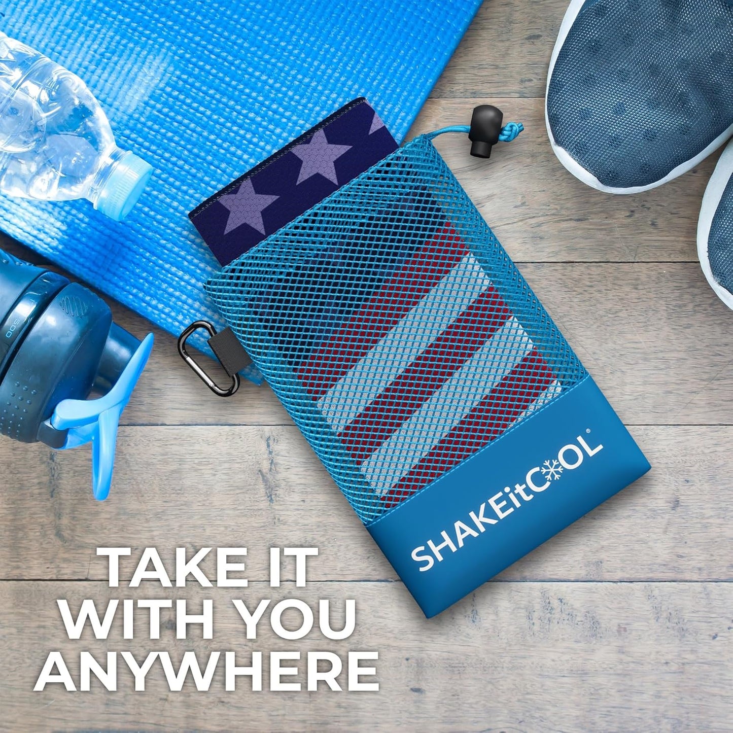 SHAKEitCOOL Extended Size Cooling Towel – Be Cool in Style - Heat Relief, Soft, Lightweight, Sun Protection, Easy Clean - Perfect for Biking, Hiking, Running, Yoga, Golf, Gardening - Wavy Flag M