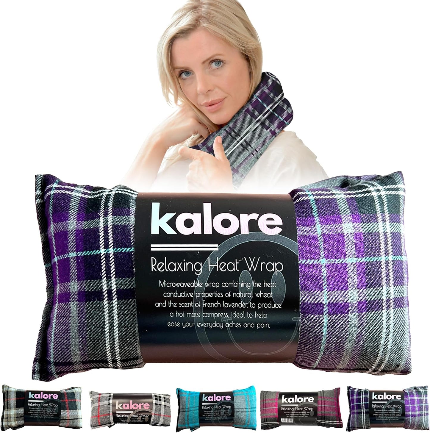 Microwavable Heating Pads for Winter Warmth, Back, Stomach & Head Comfort – Kalore Soft Cotton Tartan Neck Wrap – Even Heat Distribution Hot Compress Bag – Wheat Heat Pad XL – Unscented – Purple