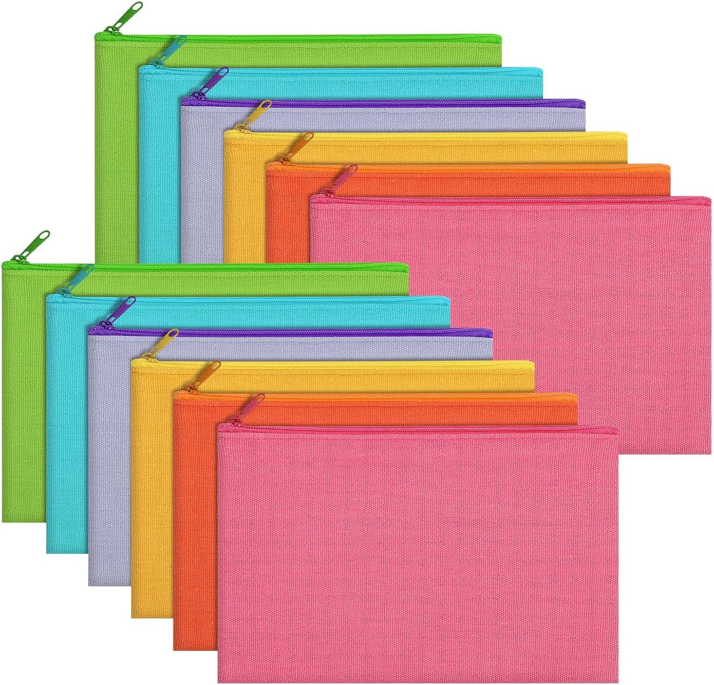 12 Pieces Cotton Canvas Makeup Bag, Multipurpose Cosmetic Bag with Zipper Travel Toiletry Pouch, Blank DIY Craft Bag (Multicolored B, M)