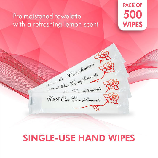 Diamond Wipes Pre-moistened Hand Wipes - “With Our Compliments” Logo 10x8” Extra Thick Lemon-Scented Pack of 500 Individually Wrapped Wet Wipes