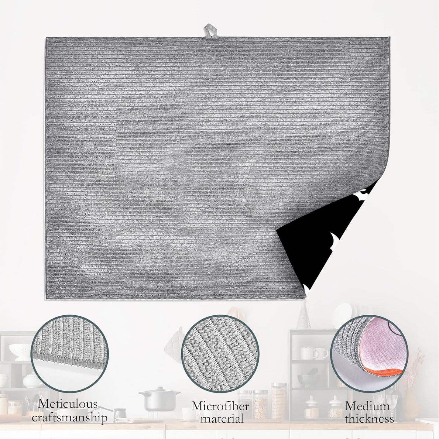 Halloween Black White Dish Drying Mats 18x24 Inch,Halloween Bats Dish Pad Drying Rack Mat for Kitchen Counter Ultra Absorbent Microfiber Dishware Coffee Maker Bar Countertop Decor