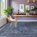 Dining Room Rugs for Under Table - 6x8 Washable Dark Blue Oriental Area Rug for Living Room, Low Pile Non-Slip Floor Carpet for Bedroom - Vintage Design & Stain Resistance (6x8 Navy Blue)