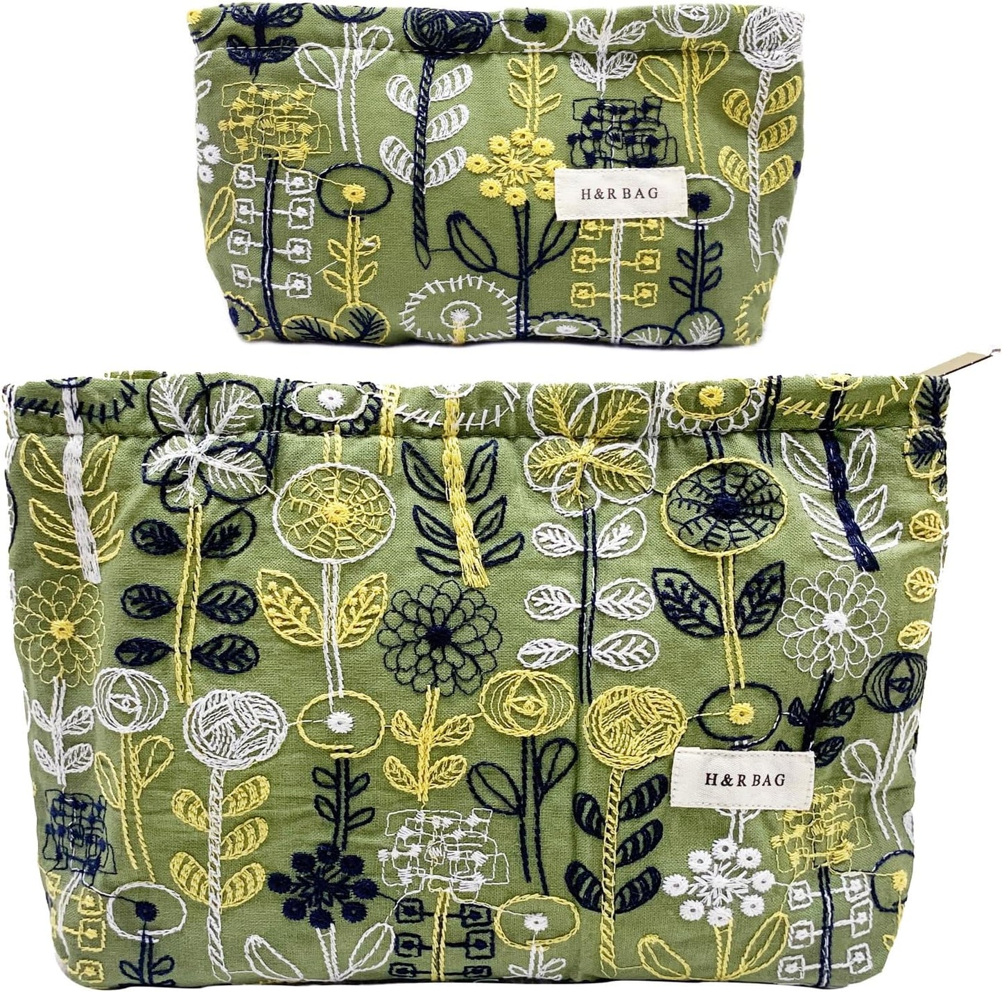 2 Pcs Makeup Bags, Large Cosmetic Bag Travel Toiletry Bag Organizer for Women, Embroidery Craft,Makeup Bag Small Cosmetic Pouch Purse with Zipper Gifts for Girls Teen