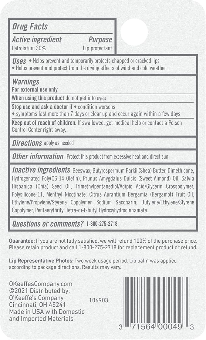 O'Keeffe's Medicated Lip Repair Seal & Heal Lip Protectant, Stick, (Pack of 2)