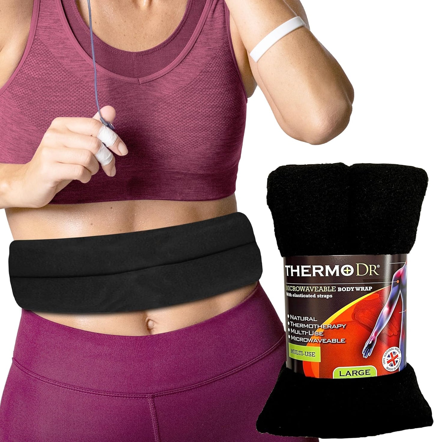 Microwavable Heating Pad for Neck, Back & Shoulders - Heating Bean Bag Microwavable Pillow w/Elasticated Strap - Wheat & Lavender Aromatherapy Heating Pad Wrap - ThermoDR, Black