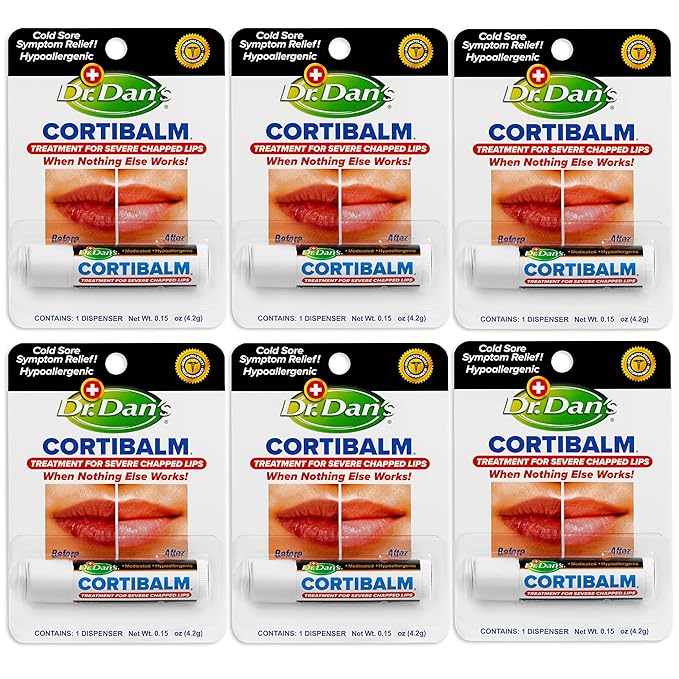 Dr. Dan's Cortibalm- 6 Pack - for Dry Cracked Lips - Healing Lip Balm for Severely Chapped Lips - Designed for Men, Women and Children