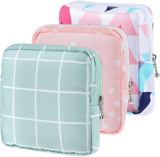 3Pcs Sanitary Napkin Storage Pouch, Cotton Menstrual Cup Holder, Portable Period Kit Bag for Women & Teen Girls