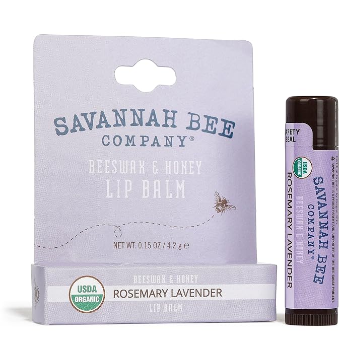 Savannah Bee Lip Balm Hanger 0.15 oz - Invigorating Mint Flavor - Natural Ingredients for Supple, Soft Lips - Convenient Hanger Design (.15 Oz, Rosemary Lavender)