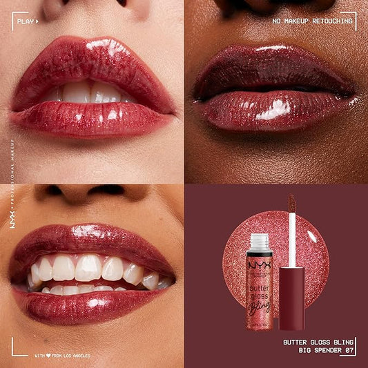 NYX PROFESSIONAL MAKEUP Butter Gloss Bling Lip Gloss, Non Sticky and Shiny Vegan Lip Makeup - Big Spender
