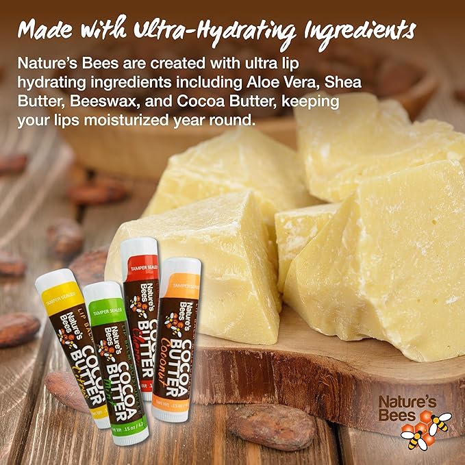 Nature's Bees - Cocoa Butter Lip Balm Moisturizer - Original 96 Pack, 4 Flavors - Original, Shea Butter, Mango Butter, Olive Oil - Made w/Coconut Oil, Beeswax, Vitamin E, Aloe - 0.15oz (4.2g)