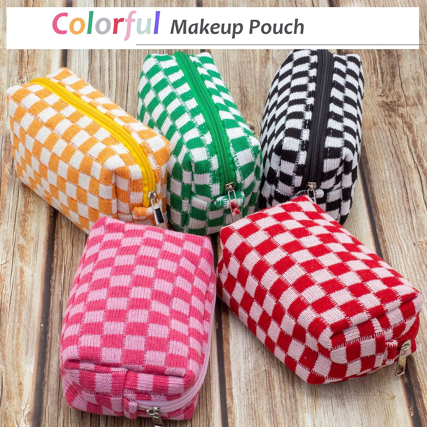 PAZIMIIK Checkered Makeup Bag for Purse Portable Zipper Make Up Pouch Small Cosmetic Case for Travel Accessories (6PCS Hotpink)