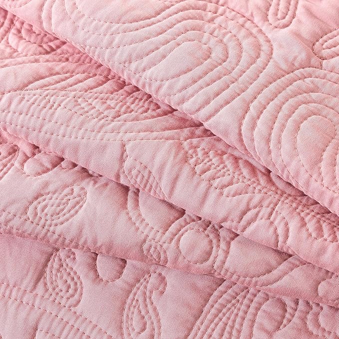 HoneiLife California King Quilt - Oversized King Bedspreads 128x120, 4-Piece Cal King Quilt Sets,Rustic Bedding Sets King Size,Reversible Coverlets Lightweight Bed Cover for All Season Use-Pink
